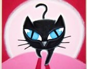 cAT iN tHE dARK - 20X20 original acrylic painting on canvas, cat art, cat painting, cat love, cat and moon