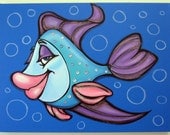 OLiVia FiSH - 18x24 original painting on canvas for childs room or nursery, FREE SHIPPING, fish painting