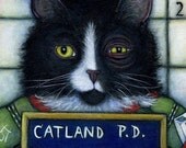 SALE   Tuxedo cat art print. Naughty Charlie