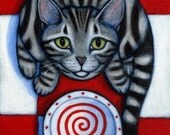 SALE   Cat art print from painting. Hungry Silver Tabby