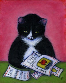 SALE   Tuxedo cat clipping coupons. Charlie in Thrifty Cat ACEO print