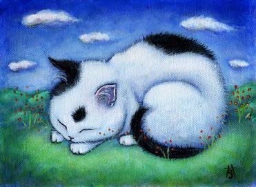 SALE   Cat in Spring Landscape. Hope Springs Eternal ACEO print