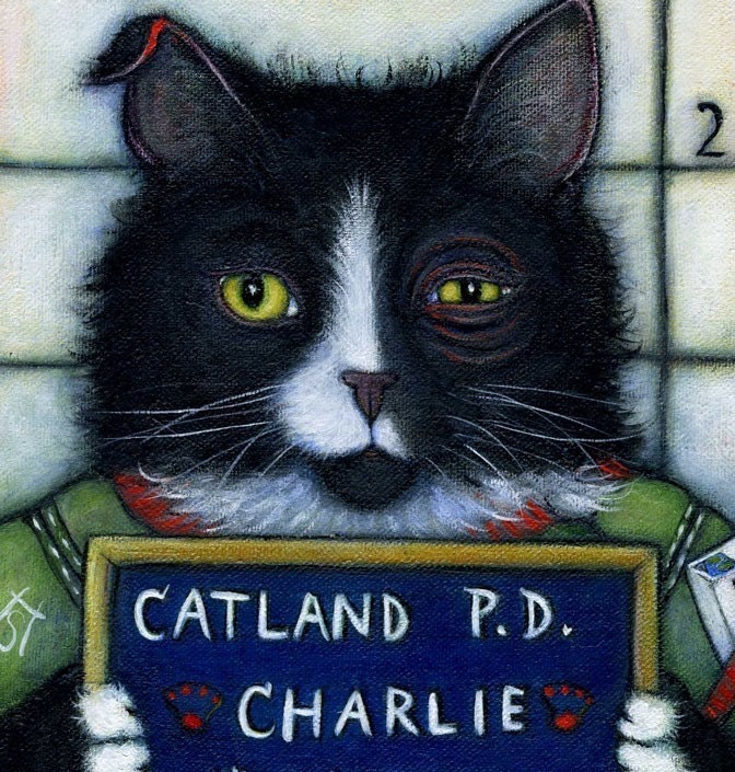 SALE   Tuxedo cat art print. Naughty Charlie