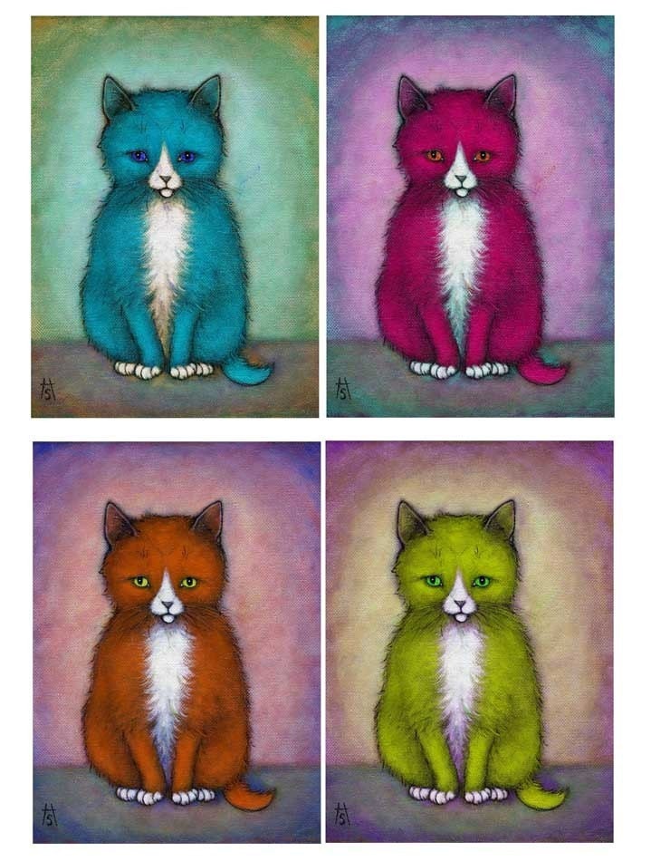 SALE Tuxedo Cat cards. Colorful set of 5