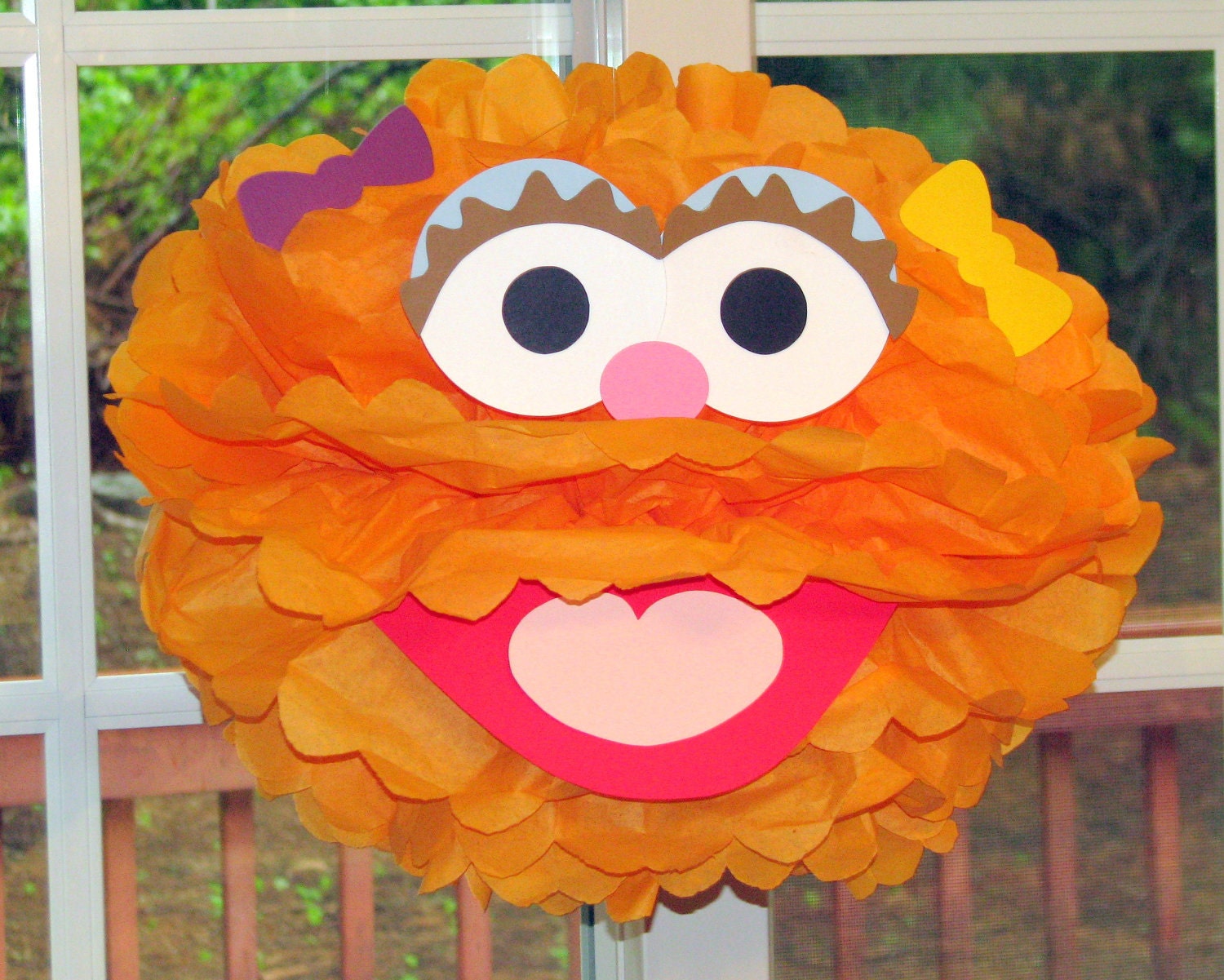 Orange Monster tissue paper pompom kit, inspired by "Zoe" from Sesame Street Il_570xn