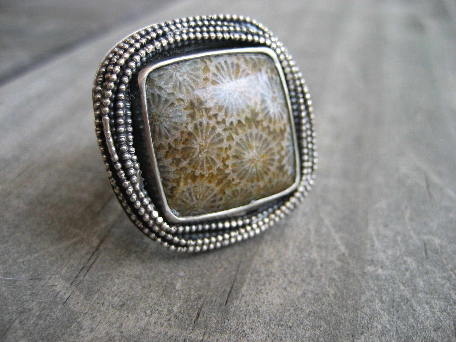 alainn fossilised coral and sterling silver ring