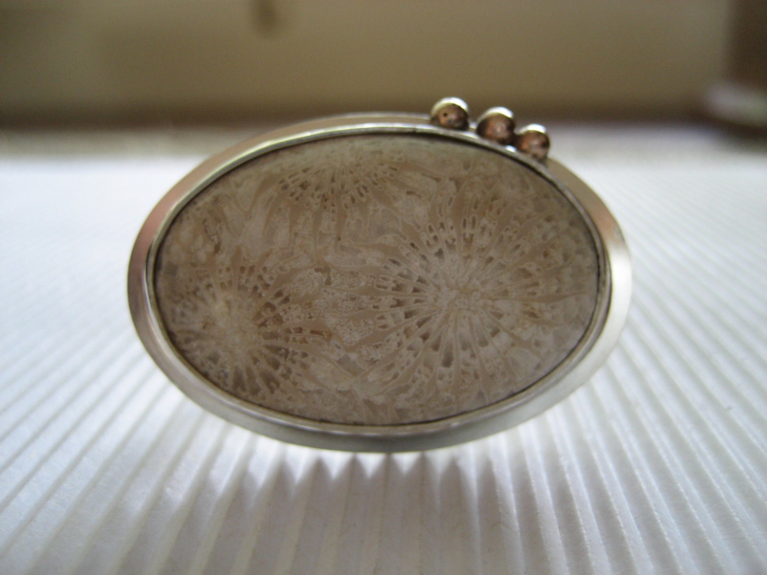 alainn fossilised coral, sterling silver & 9ct gold ring