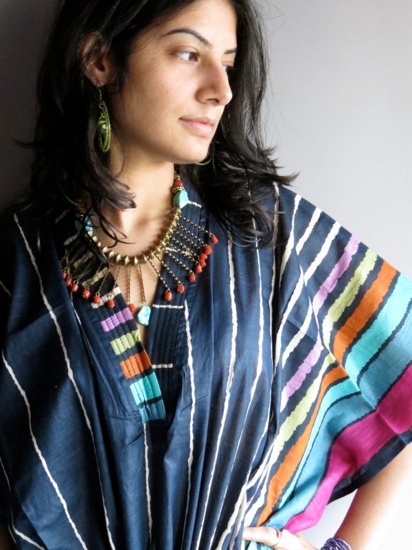 Dark Blue kaftan - Perfect long dress, beachwear, spa robe, make great Christmas, Valentine Day, Anniversary or Birthday gifts