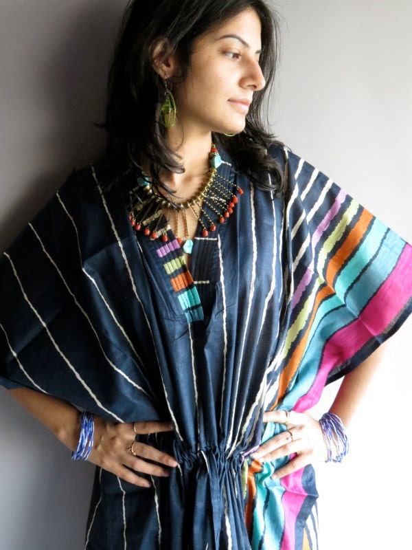 Dark Blue kaftan - Perfect long dress, beachwear, spa robe, make great Christmas, Valentine Day, Anniversary or Birthday gifts
