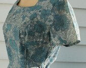 Vintage 1950s Blue Floral Cotton  Day Party Dress XS 0 2