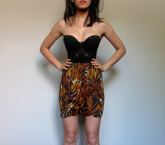 Animal Print Slip Shorts Sheer Scalloped 80s High Waisted XS/ S/ M