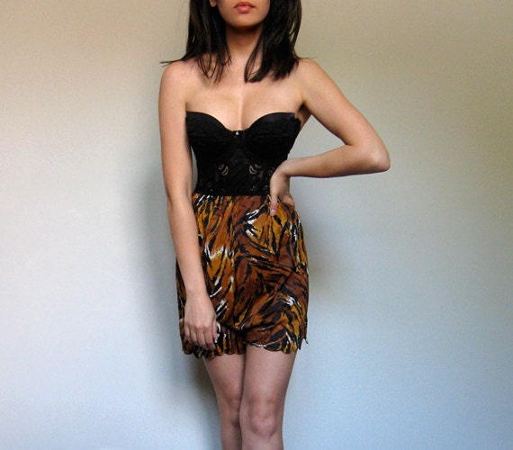 Animal Print Slip Shorts Sheer Scalloped 80s High Waisted XS/ S/ M