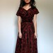 60s Day Dress Vintage Tea Length Dress Black Red Floral Full Circle Skirt Party Dress  - Medium. Large. M/ L