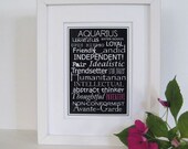 Subway Art Sign Aquarius Zodiac Typography Print 5x7 in an 8x10 mat