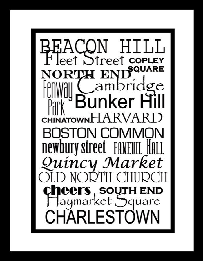 Subway Sign Art Boston Destination Typography Print 5x7 in an 8x10 mat