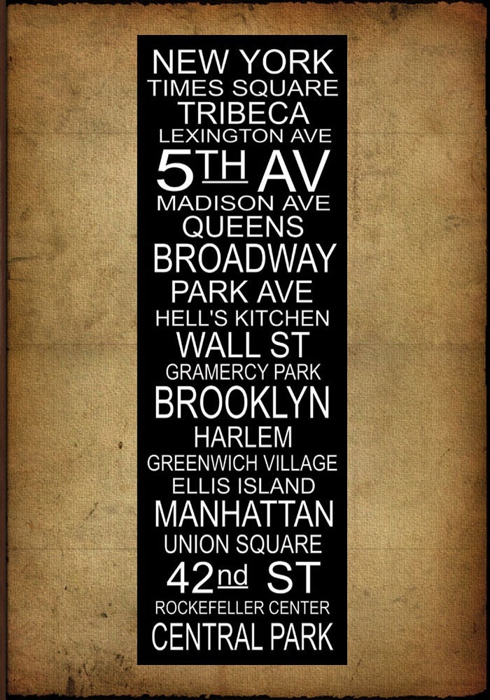 Subway Art Sign New York Destinations Typography Giclee Canvas   20x60