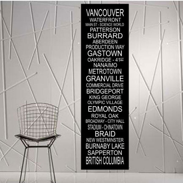 Subway Sign Art Vancouver Destinations Giclee Canvas Typography  Print 20x60