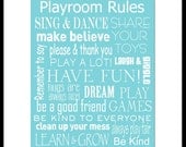 Playroom Rules Subway Sign Art Typography Print  8x10 in an 11x14 white mat