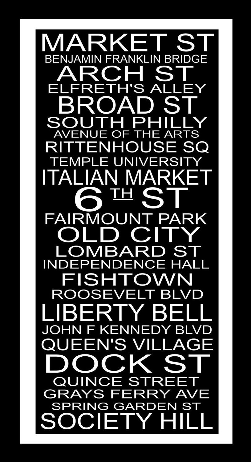 Subway Sign Art Philadelphia Destination Typography Print 10x20