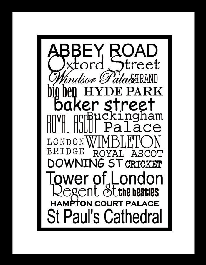 Subway Sign Art London Destination Typography Print 5x7 in an 8x10 mat
