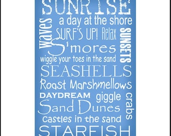 Beach Bum Subway Sign Art Typography Print  8x10 in an 1x14 white mat