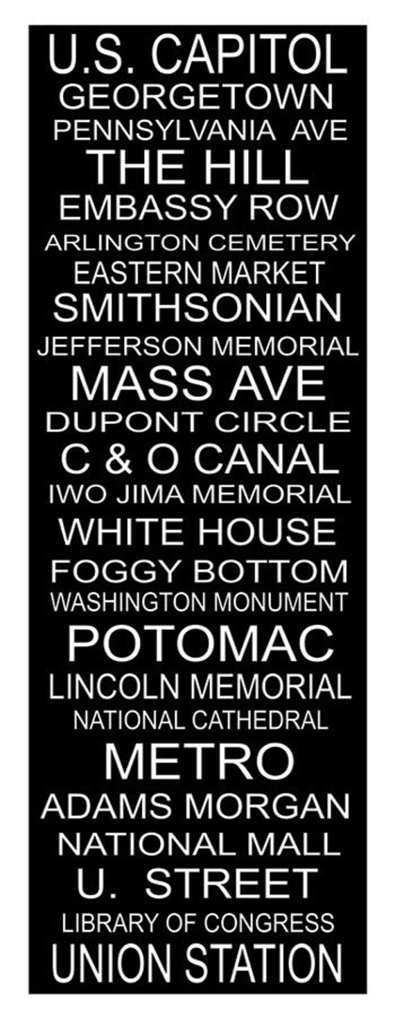 Subway Art Sign Washington DC Typography  Print  11.75x36