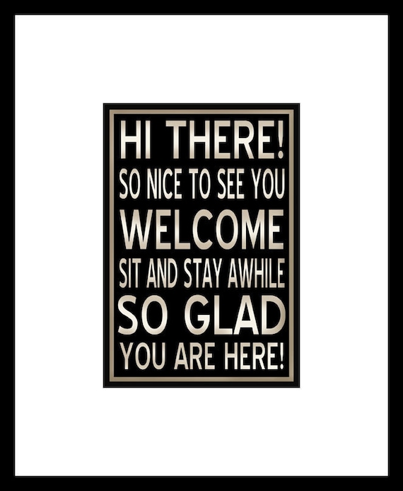 Hello and Welcome Subway Art Sign Style 5x7 Typography Print in an 11x14 mat