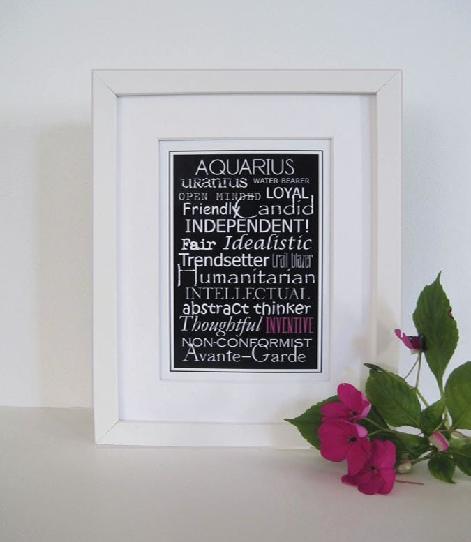 Subway Art Sign Aquarius Zodiac Typography Print 5x7 in an 8x10 mat