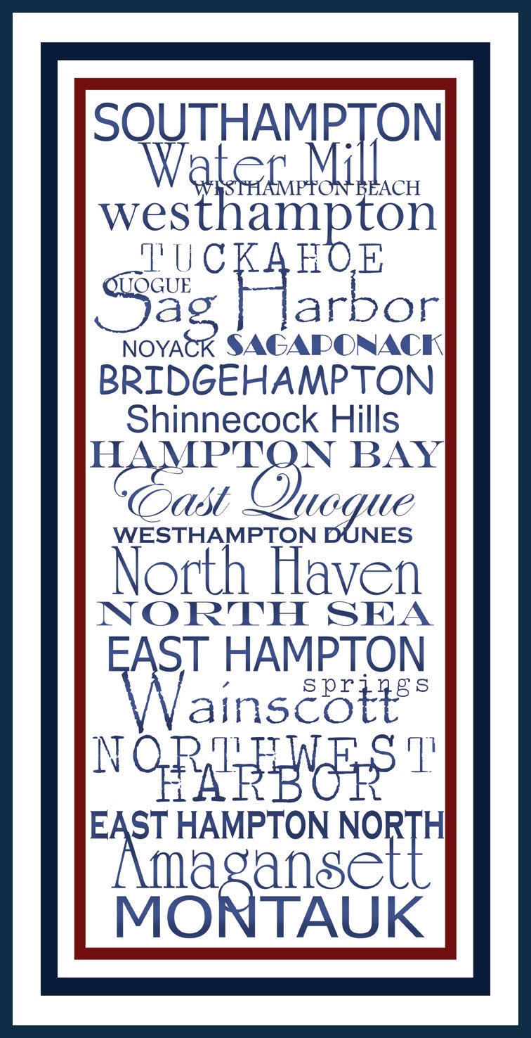 Subway Art Sign The Hamptons Destination Typography Print 10x20