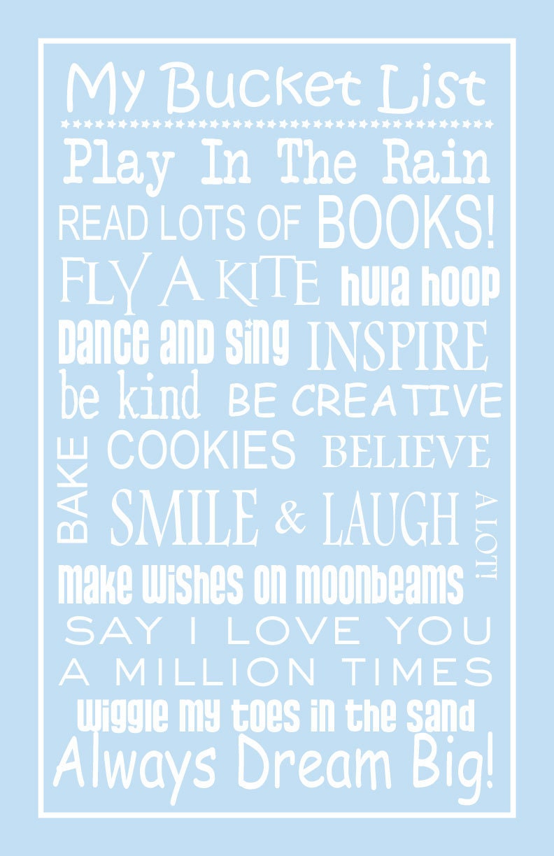 Subway Art Sign Children's Bucket List Print 11x17
