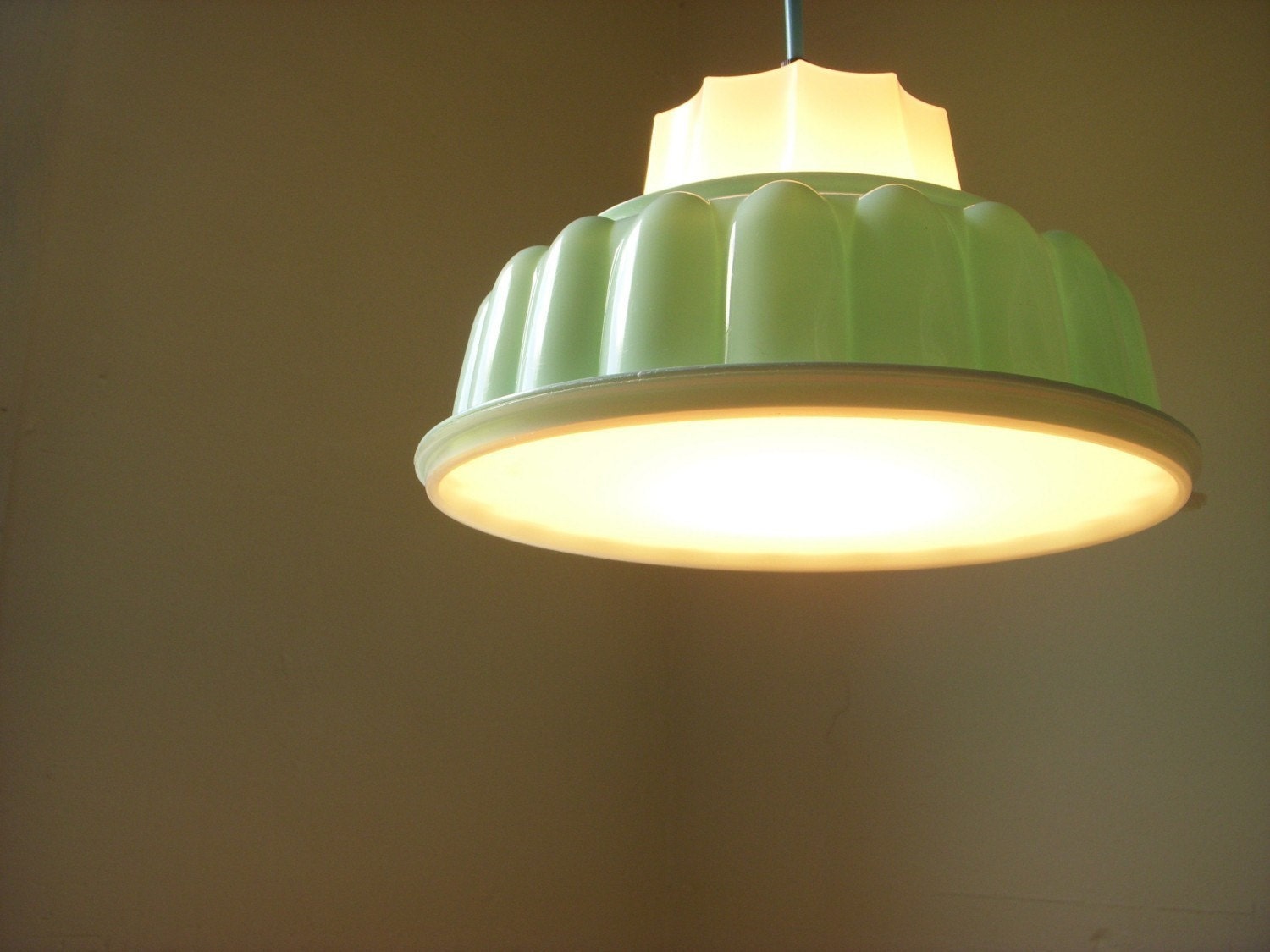Retro Robins Egg Blue Jell-O Mold Tupperware TupperLight Upcycled Hanging Pendant Lighting Fixture - BootsNGus Lamp Design