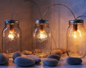Catching Summer Fireflies - Standing Banner Ball Mason Jar Light - BootsNGus Design - Industrial Upcycled Wedding Home Decor Accent Light