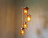 Orange Crush - Mason Jar Chandelier - Spiral Cascading Waterfall Hanging Mason Jar Lighting Fixture - Upcycled BootsNGus Lamp Design