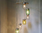 Lemon Lime SPRING - Mason Jar Chandelier Hanging Light Fixture - Spiral Waterfall Rustic Mason Jar Wedding Lighting - BootsNGus Lamp Design