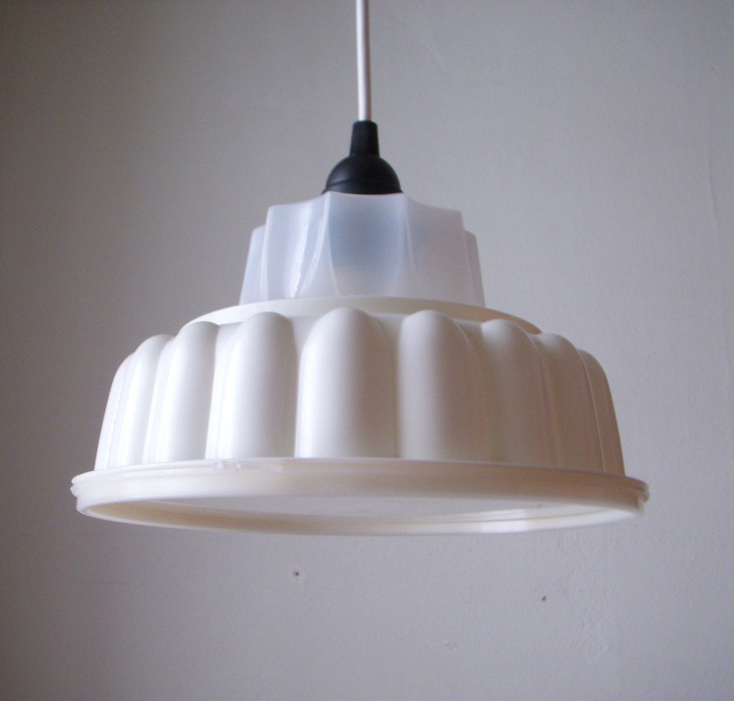 TUPPERLIGHT Tupperware Pendant Light - UpCycled White Jell-O Mold - Handcrafted Recycled Repurposed BootsNGus Hanging Lighting Fixture