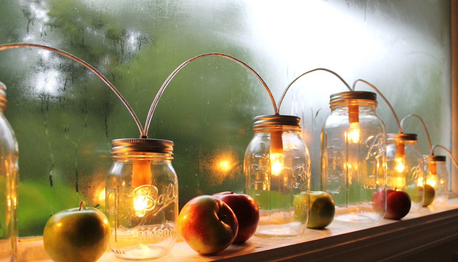 Mason Jar Lights - Banner Style - Modern Industrial Rustic Farmhouse - Handrcrafted Upcycled BootsNGus Lighting Fixture