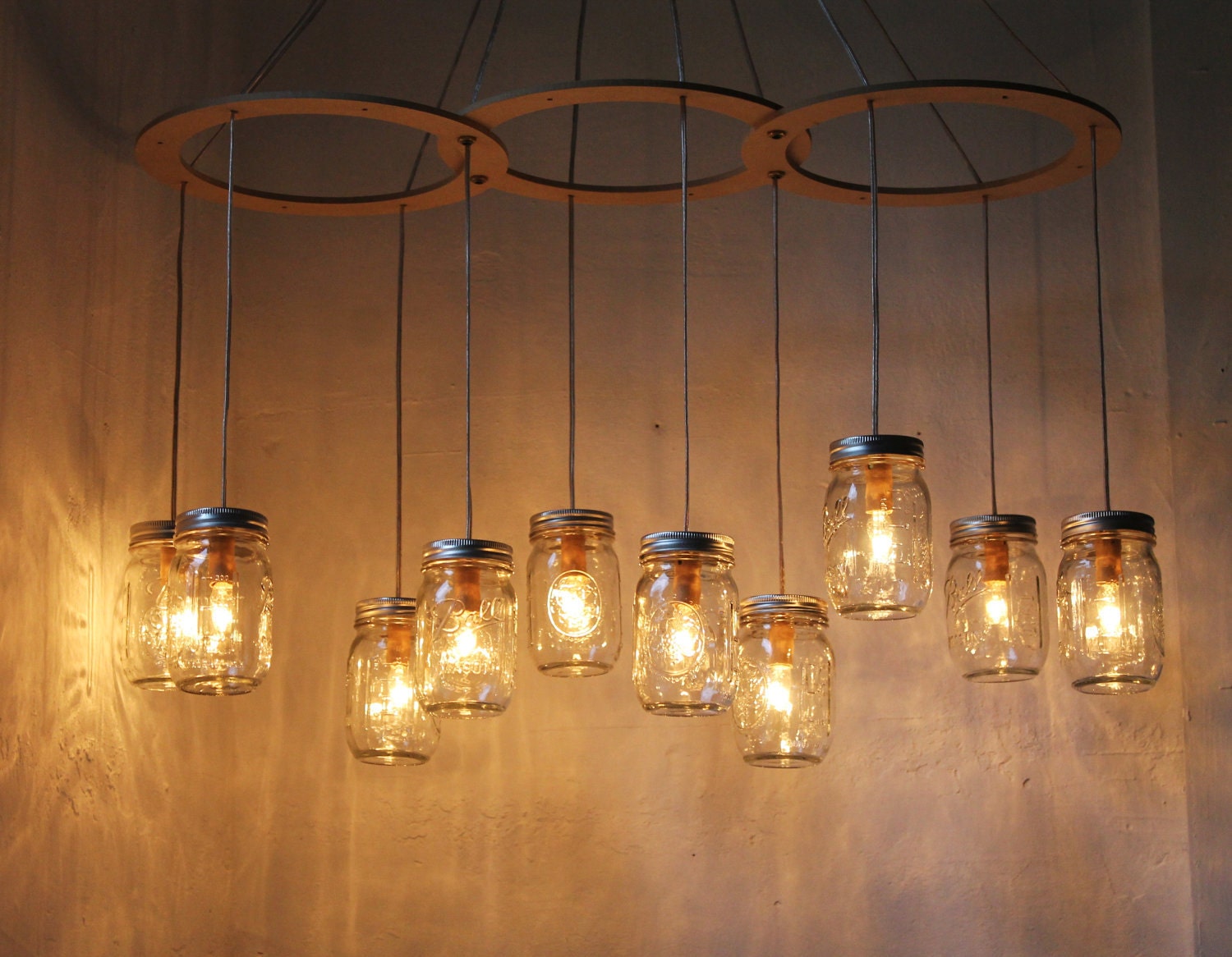 Mason Jar Chandelier - Mason Jar Light - Canopy Style Large Swag Light - BootsNGus Lamp Design - Hanging Pendant Lighting Fixture