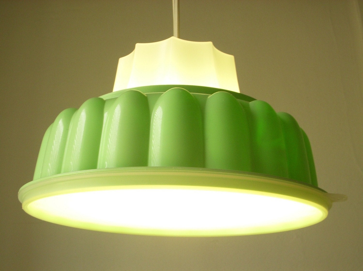 Mint Green TUPPERLIGHT - Vintage Tupperware Jell-O Mold Hanging Lighting Fixture - Upcycled Pendant Light - Eco Friendly BootsNGus Design