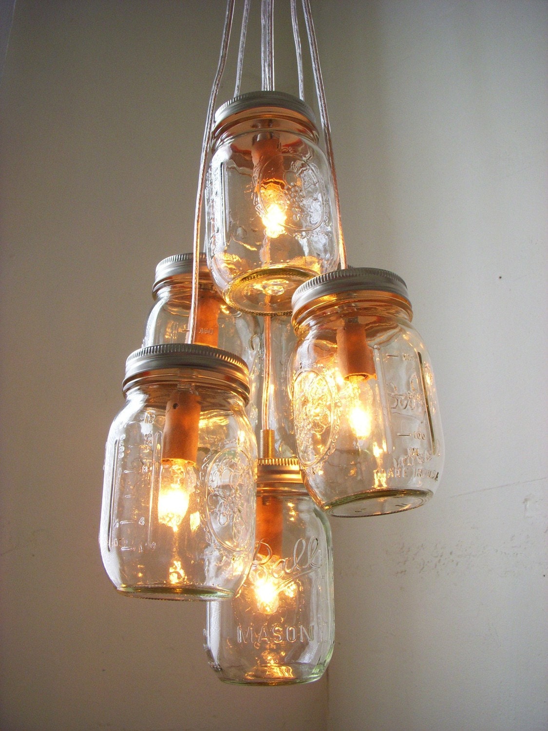 Summer's Glow - Mason Jar Chandelier Lighting Fixture Mason Jar Lighting - Mason Jar Wedding Accent Light - BootsNGus Chandelier Lamp Design