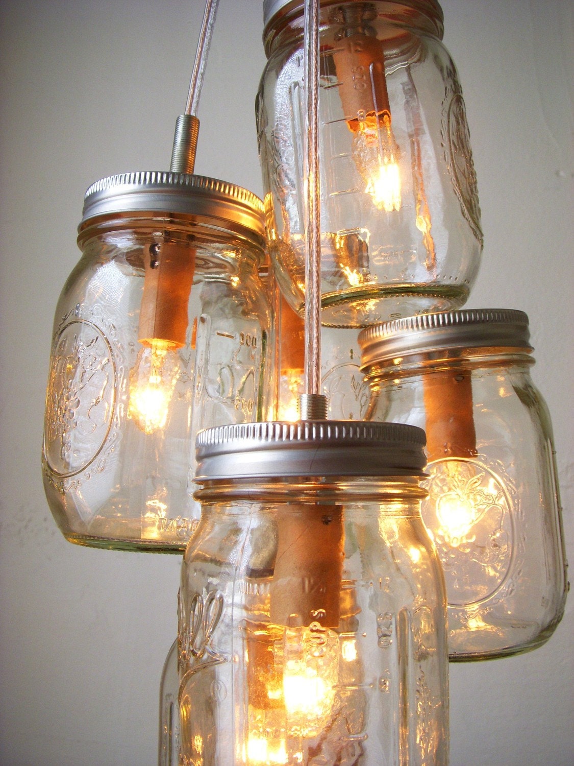Summer's Glow - Mason Jar Chandelier Lighting Fixture Mason Jar Lighting - Mason Jar Wedding Accent Light - BootsNGus Chandelier Lamp Design