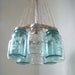 Western Wear Wagon Wheel - Clear and Ocean Blue Quart Sized Mason Jar Chandelier Light - Upcycled Lighting Fixture Lights Lake House