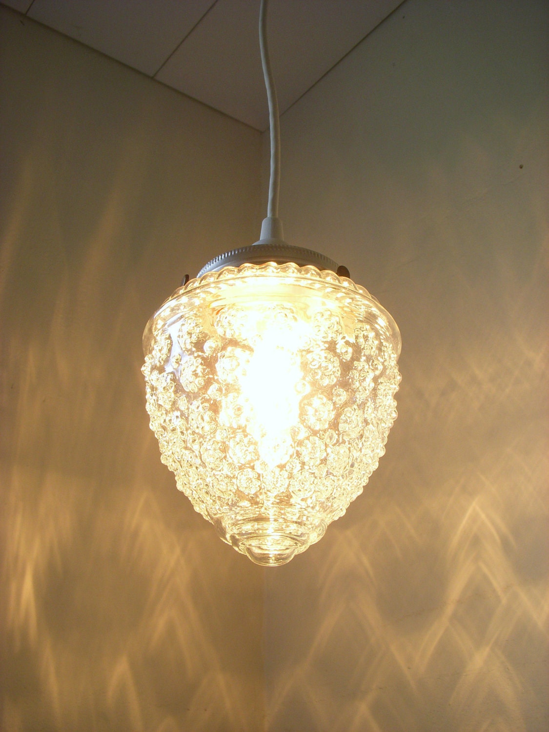 Crystal Clear Dazzling Diamonds Pressed Glass Raspberry Shaped Textured Hanging Pendant Lighting Fixture BootsNGus Lamp Design