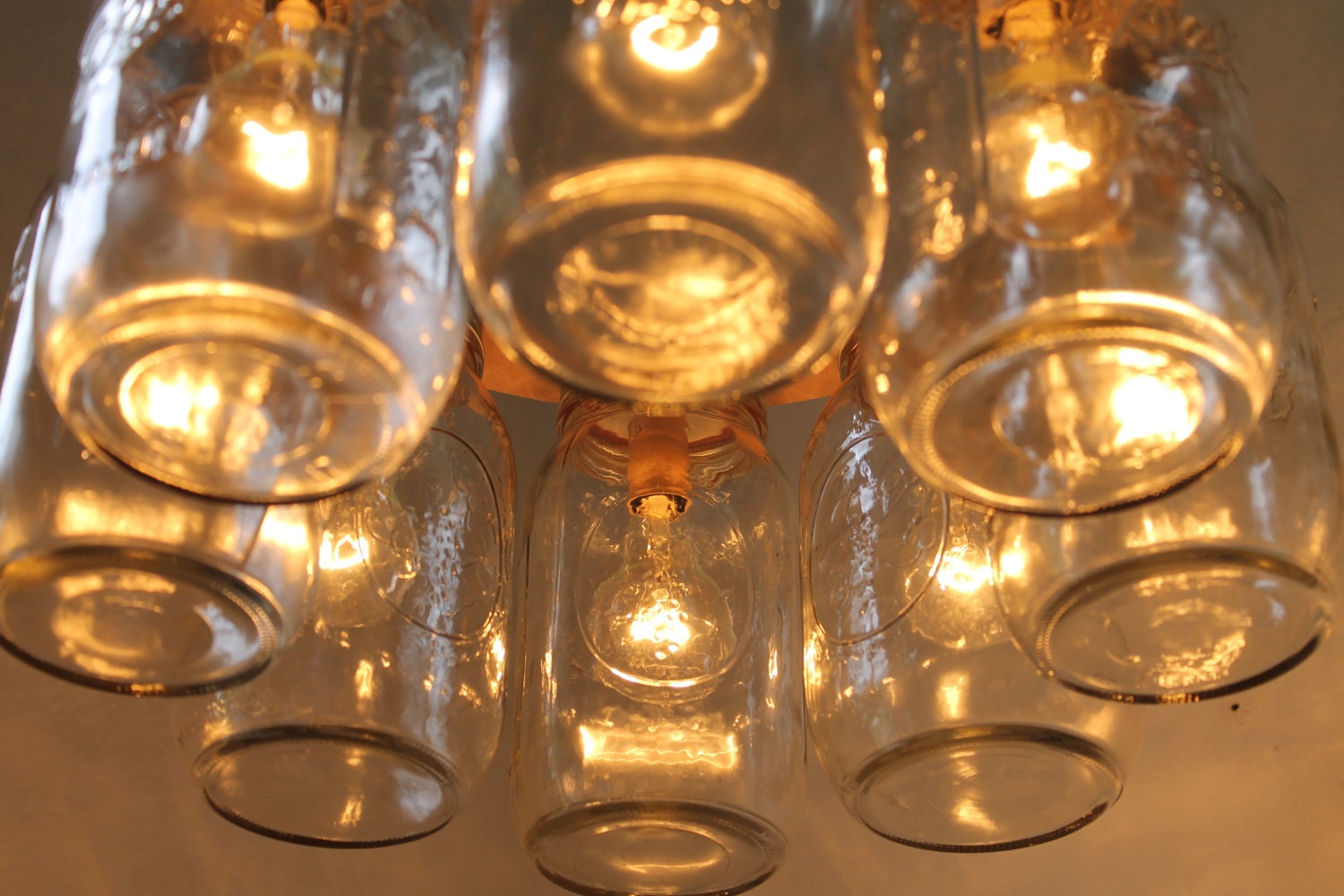 Mason Jar Chandelier - Mason Jar Light - WAGON WHEEL - Industrial Swag - Handcrafted Upcycled BootsNGus Hanging Pendant Lighting Fixture