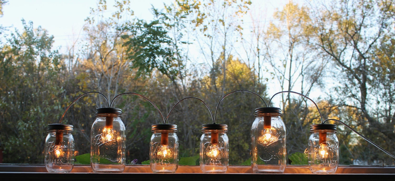 Mason Jar Lights - Banner Style - Modern Industrial Rustic Farmhouse - Handrcrafted Upcycled BootsNGus Lighting Fixture