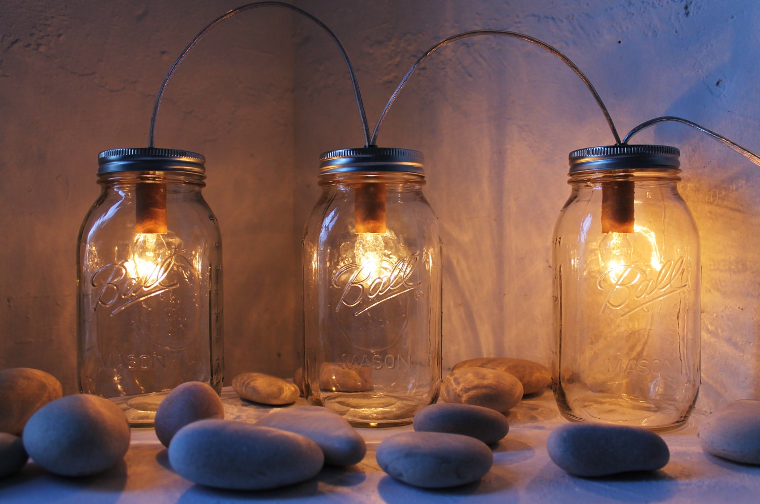 Catching Summer Fireflies - Standing Banner Ball Mason Jar Light - BootsNGus Design - Industrial Upcycled Wedding Home Decor Accent Light