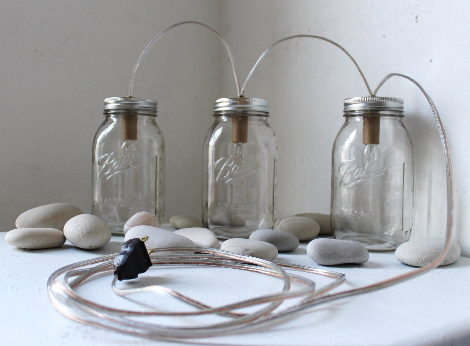 Catching Summer Fireflies - Standing Banner Ball Mason Jar Light - BootsNGus Design - Industrial Upcycled Wedding Home Decor Accent Light