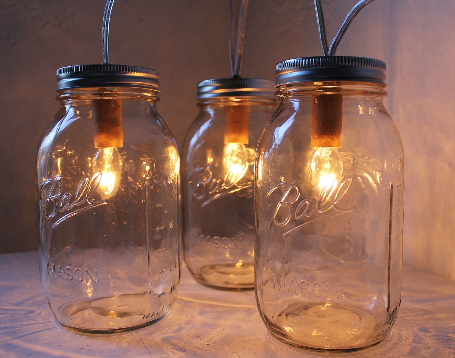 Catching Summer Fireflies - Standing Banner Ball Mason Jar Light - BootsNGus Design - Industrial Upcycled Wedding Home Decor Accent Light