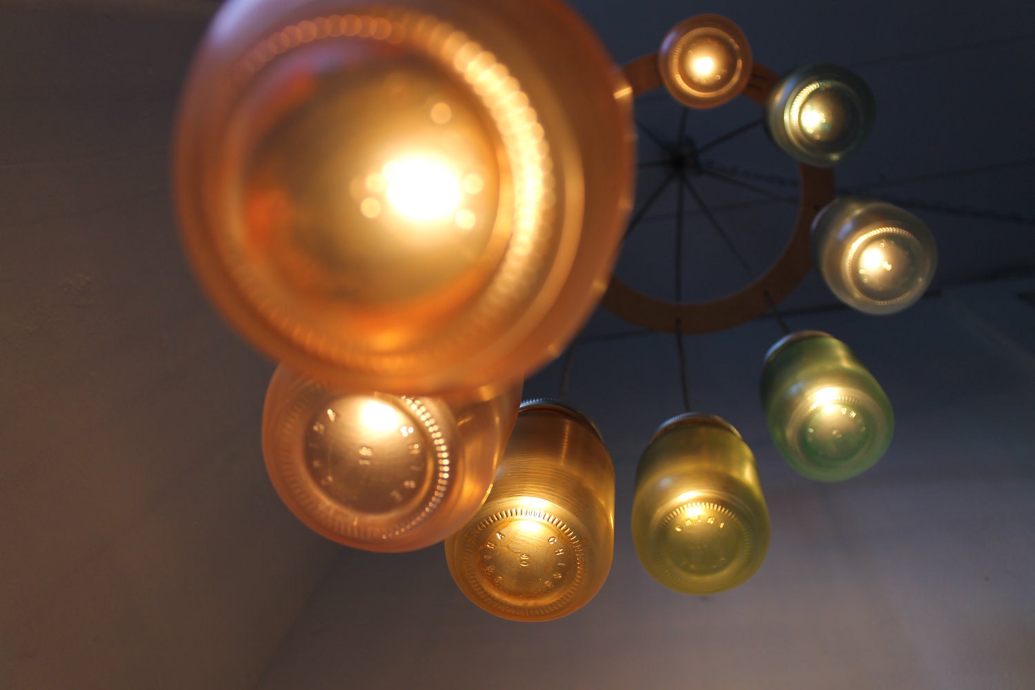 Rainbow Bright Mason Jar Chandelier - Mason Jar Lighting - Spiral Swag Lamp - Handcrafted Upcycled BootsNGus Hanging Pendant Light Fixture