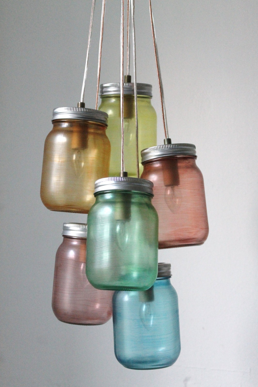 Over The Rainbow Mason Jar Chandelier - Modern Industrial Swag - Handcrafted UpCycled BootsNGus Hanging Pendant Lighting Fixture