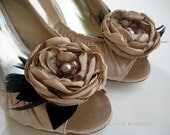 TRACY Handmade fabric flowers and feathers hand beaded shoe clips